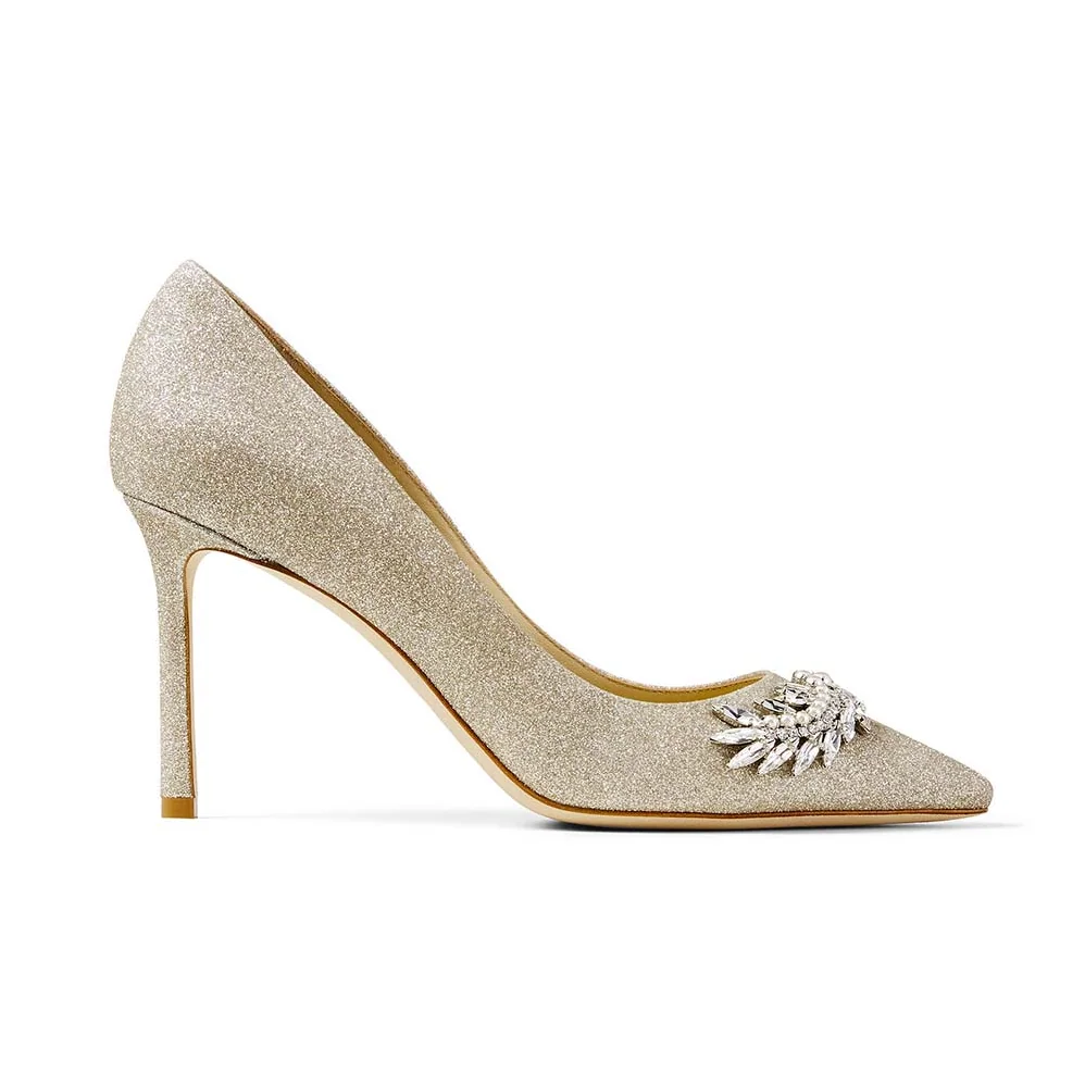 Jimmy Choo Romy 85 Platinum Ice Dusty Glitter Pointed for Women in Toe Pumps Jimmy Choo Romy 85 Platinum Ice Dusty Glitter Pointed for Women in Toe Pumps