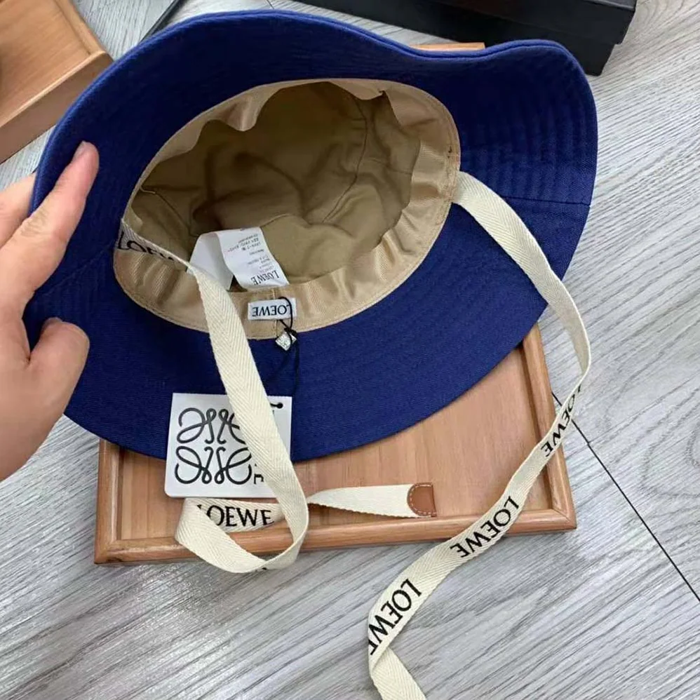 Loewe Fisherman Hat in Canvas and Calfskin for Women in Navy Loewe Fisherman Hat in Canvas and Calfskin for Women in Navy