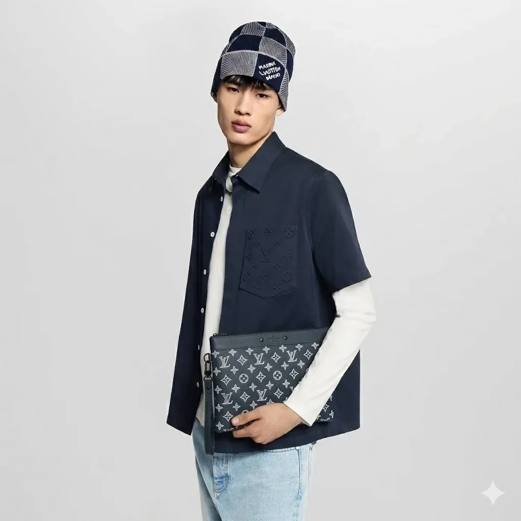 Louis Vuitton Pochette To Go Pouch / Ink Blue/ White Black Hardware