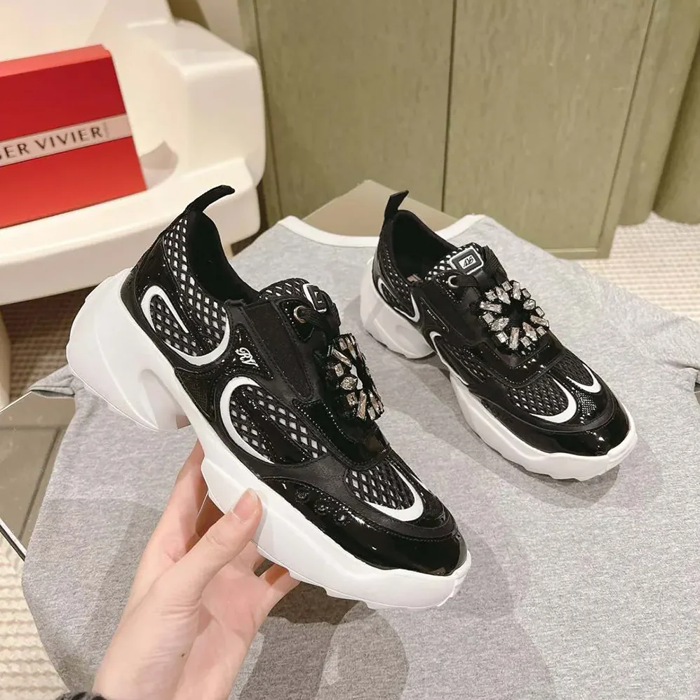 Roger Vivier Viv' on the Run Sneakers in Patent Leather and Fabric for Women in Black Roger Vivier Viv' on the Run Sneakers in Patent Leather and Fabric for Women in Black