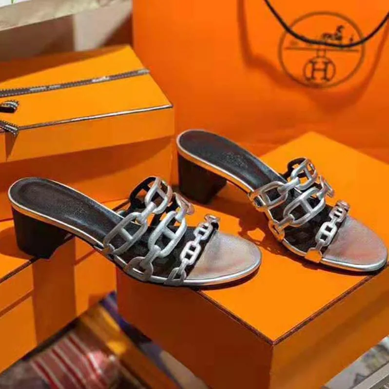 Hermes Tandem Sandal in Nappa Leather 5.1cm Heel for Women in Silver