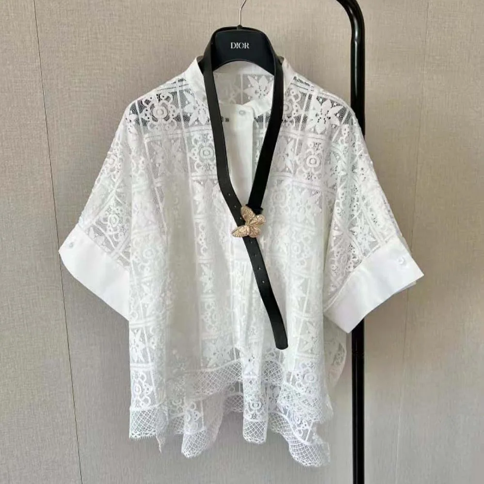 Dior Blouse Ecru Technical Cotton Lace for Women Dior Blouse Ecru Technical Cotton Lace for Women