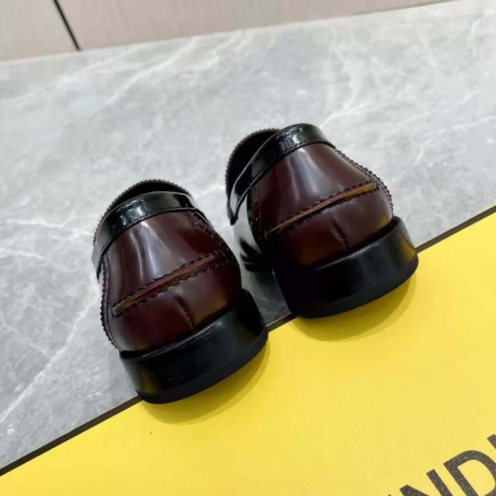 Fendi Maroon Leather Loafers with Fendi O'Lock Motif for Men Fendi Maroon Leather Loafers with Fendi O'Lock Motif for Men