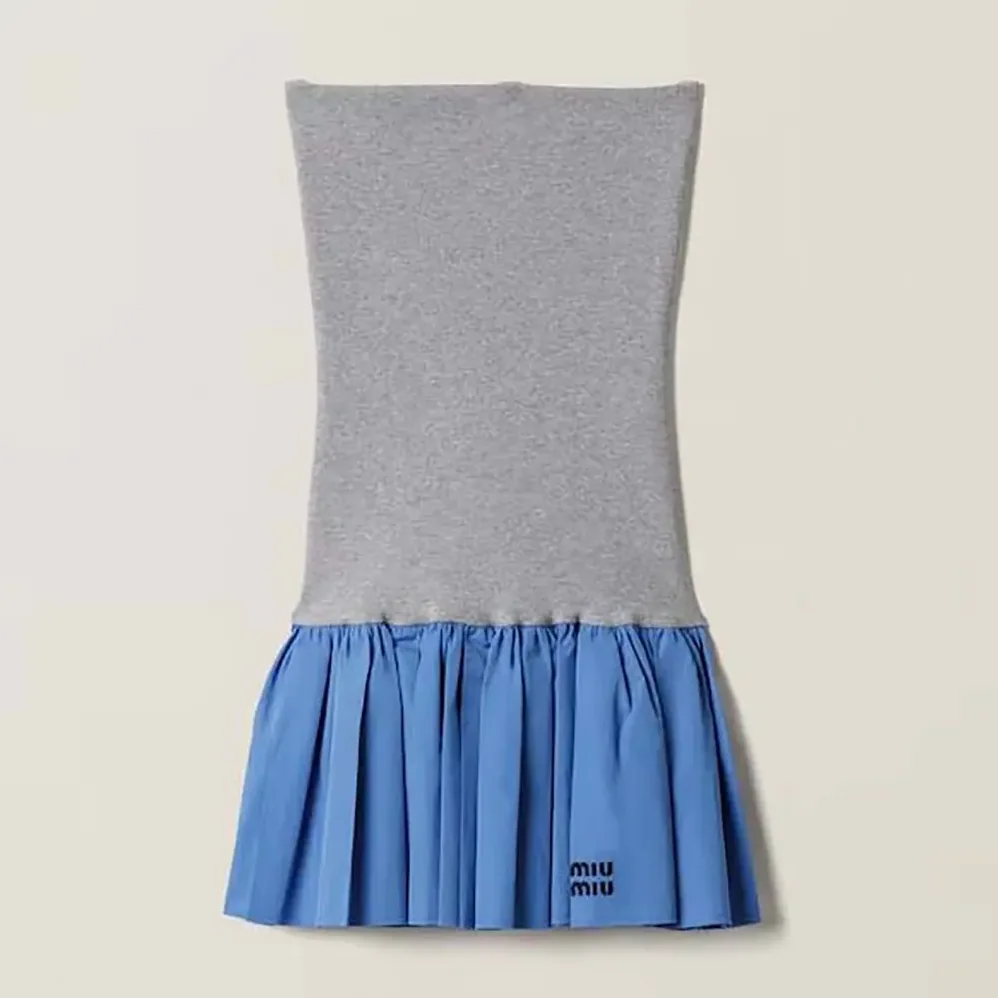 Miu Miu Poplin and Jersey Miniskirt for Women in Blue Miu Miu Poplin and Jersey Miniskirt for Women in Blue