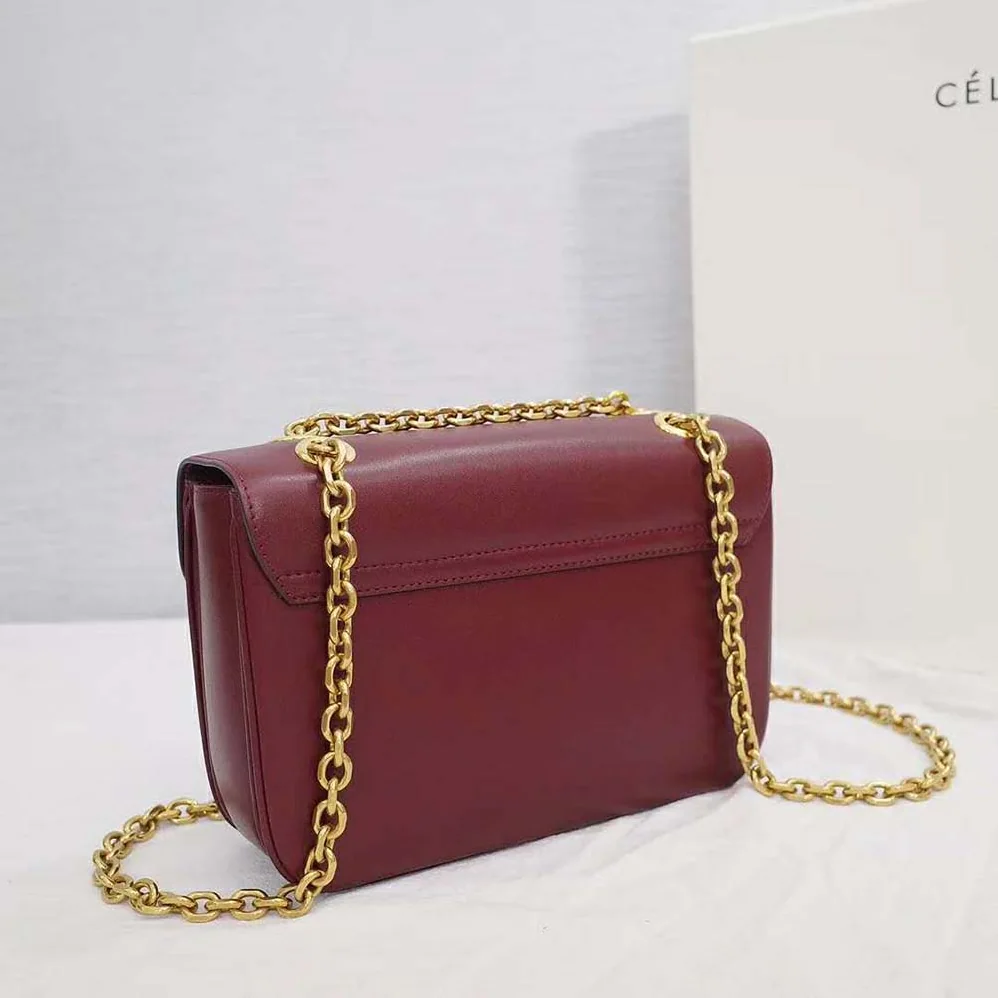 Celine Medium C Bag in Shiny Calfskin Leather for Women in Maroon Celine Medium C Bag in Shiny Calfskin Leather for Women in Maroon