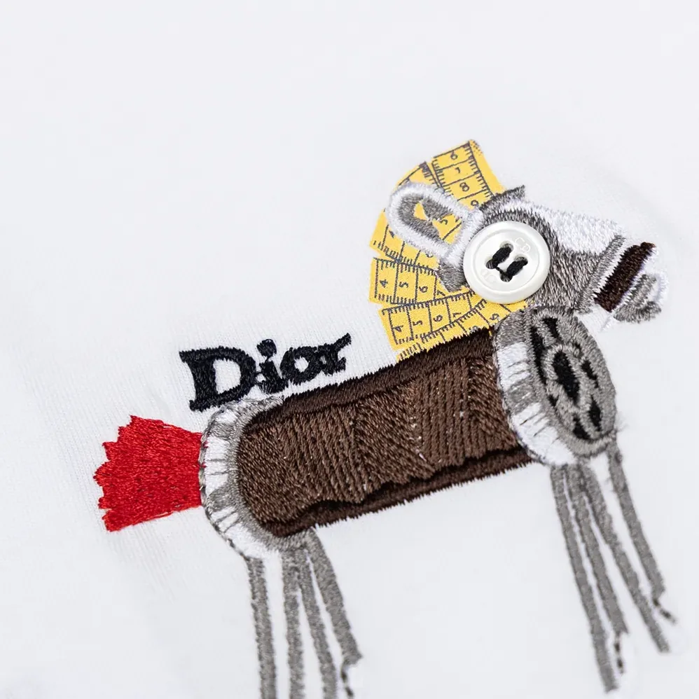 Dior T-Shirt with Horse Embroidery Relaxed Fit White Cotton Jersey for Men
