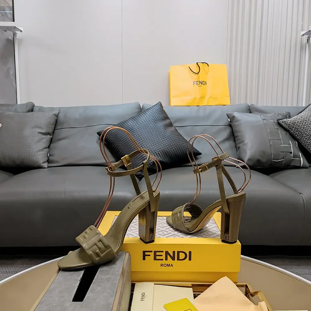 Fendi Delfina Green FF Nappa Leather High for Women in heeled Sandals