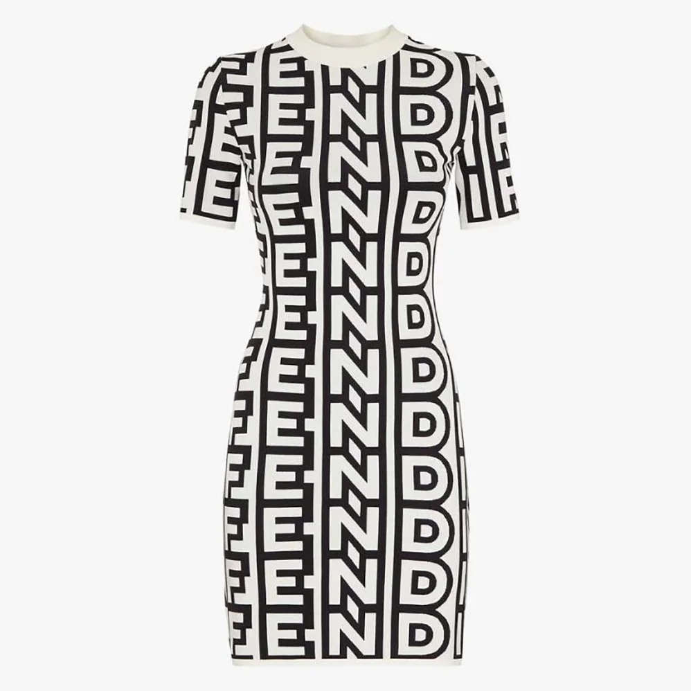 Fendi Two-Tone Fendi Roma Capsule Knit Dress for Women in Black