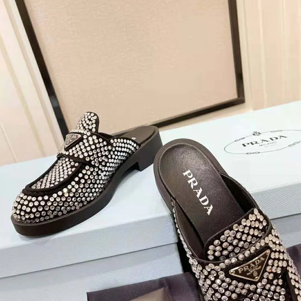 Prada Satin Mules with Crystals in 40mm Heel Height for Women in Black