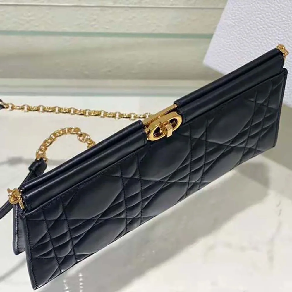 Dior Dior Caro Colle Noire Clutch with Chain Black Cannage Lambskin for Women