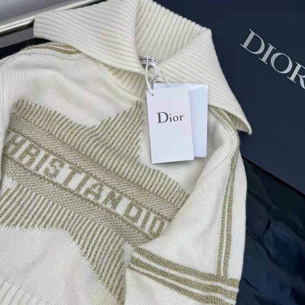 Dior Dioralps Stand Collar Sweater Beige Three-Tone Dior Star Wool Knit and Cashmere for Women