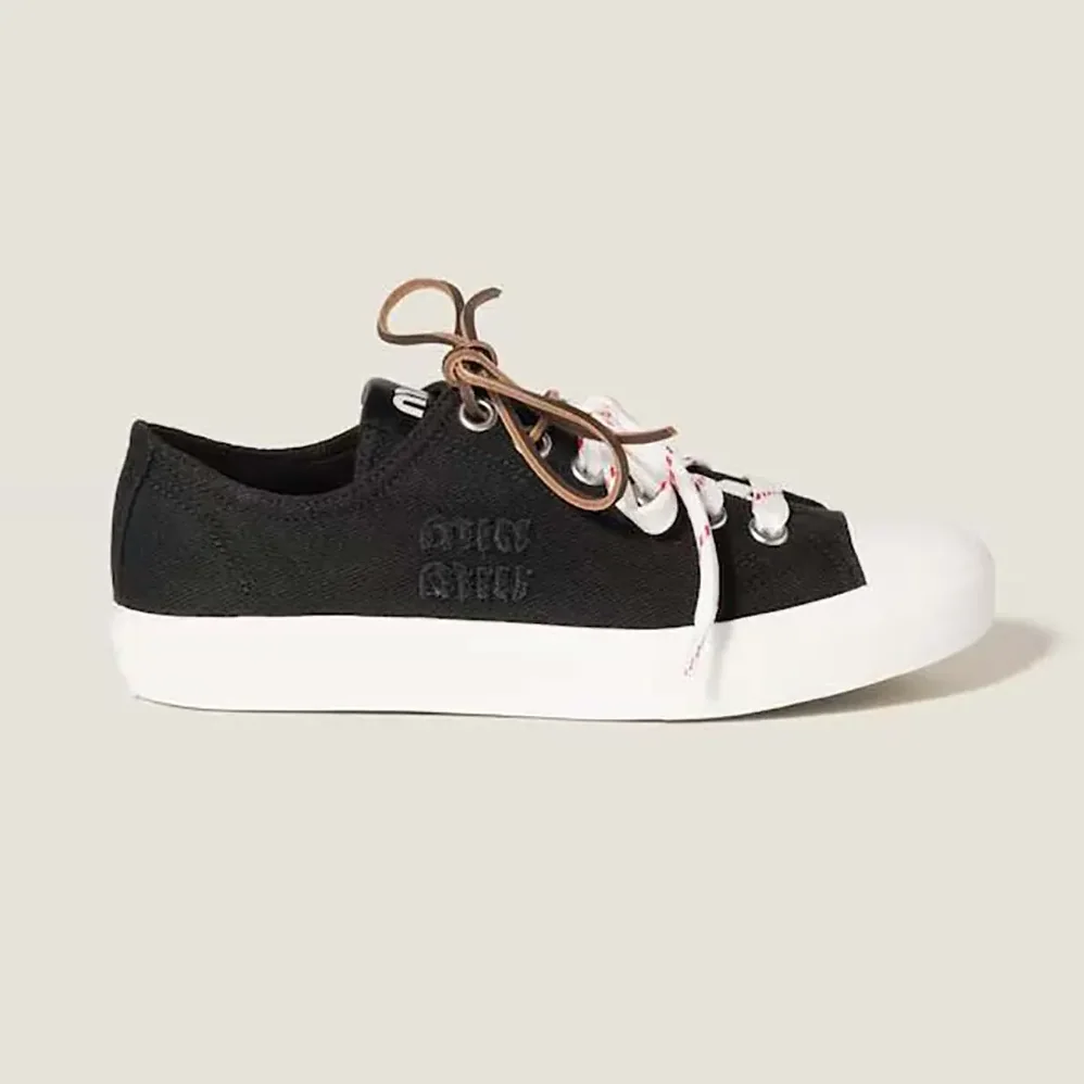 Miu Miu Washed Denim Sneakers for Women in Black Miu Miu Washed Denim Sneakers for Women in Black