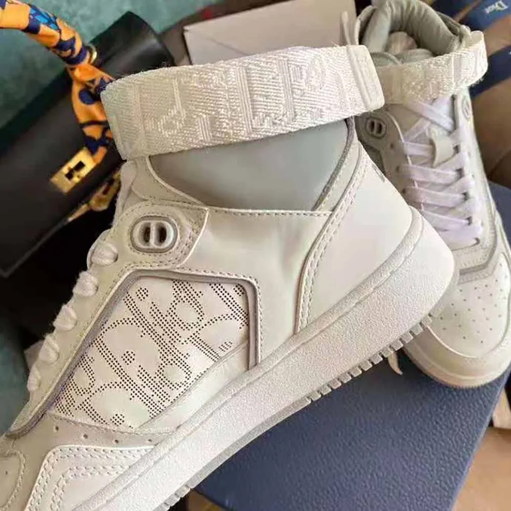 Dior B27 High-Top Sneaker Smooth Calfskin with Dior Oblique Jacquard for Men in White