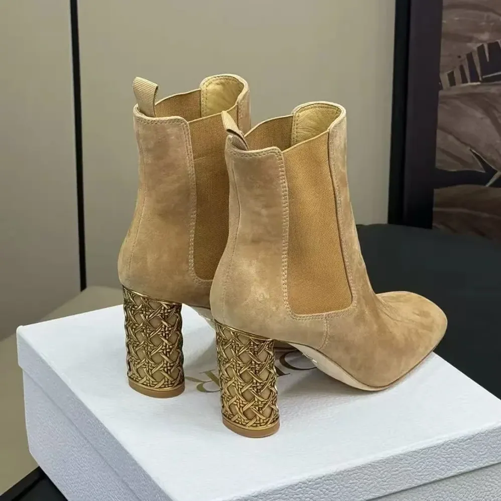 Dior Icon Heeled Ankle Boot Brown Suede Goatskin for Women