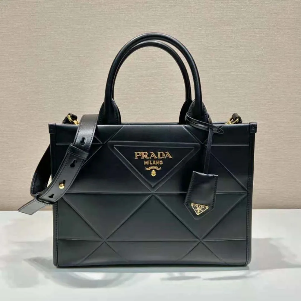 Prada Mini Prada Symbole Leather Bag with Stitching for Women in Black