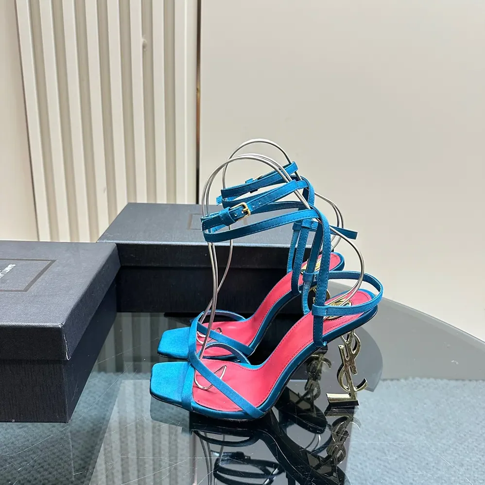 Saint Laurent YSL Opyum Sandals in Satin Crepe for Women in Blue Saint Laurent YSL Opyum Sandals in Satin Crepe for Women in Blue