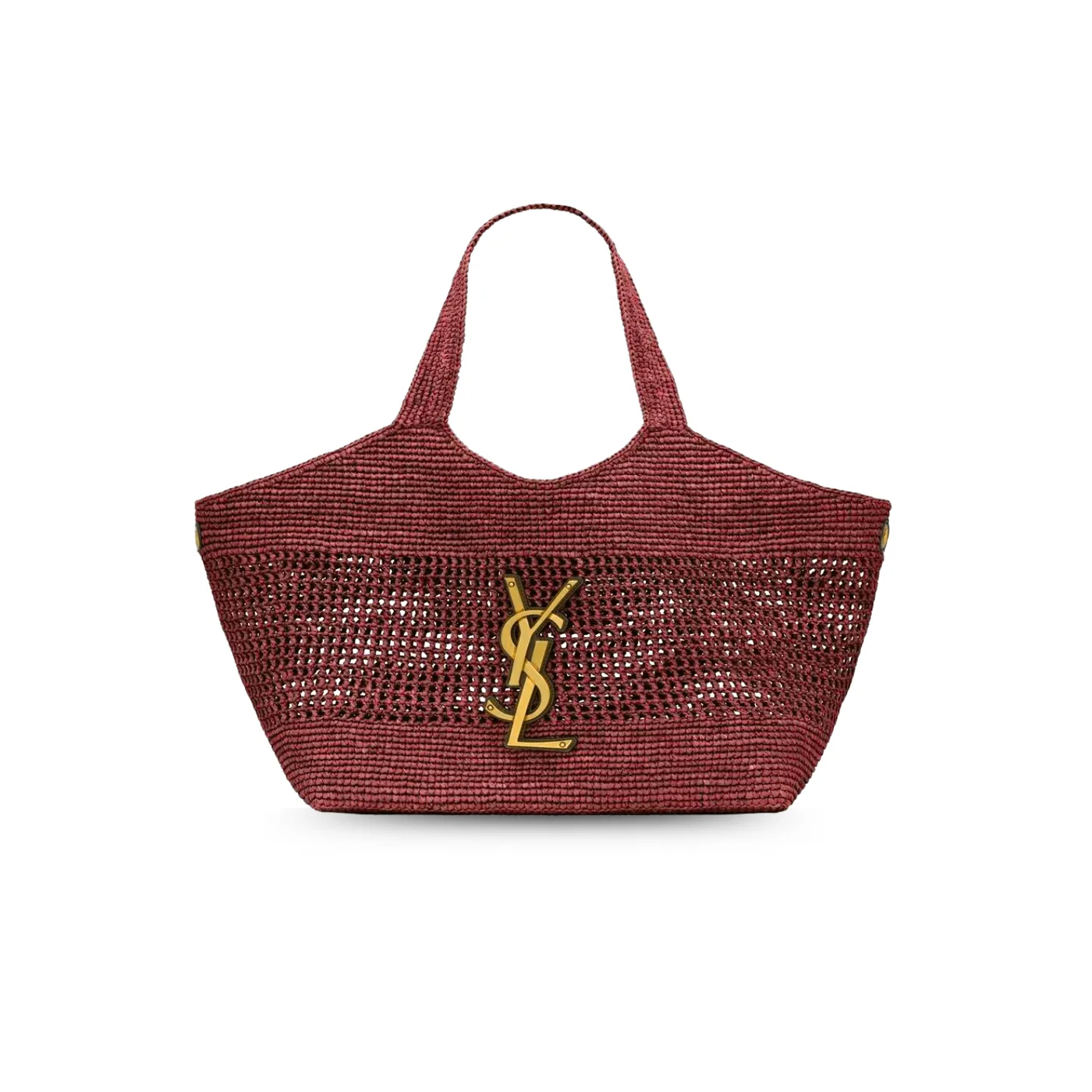 Saint Laurent Icare Medium Tote Bag / Rouge Cabernet Raffia Bronze Hardware Saint Laurent Icare Medium Tote Bag / Rouge Cabernet Raffia Bronze Hardware