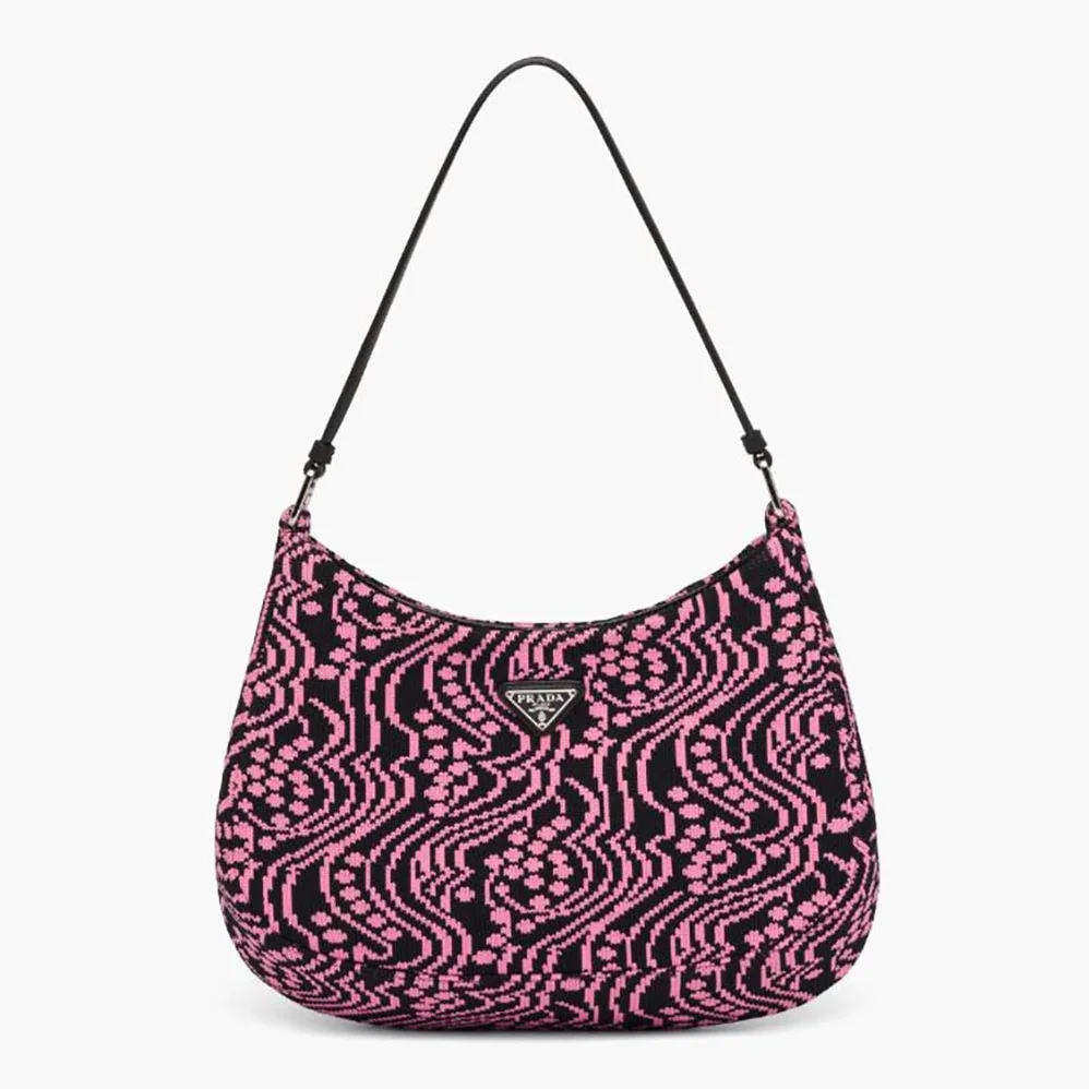 Prada Cleo Jacquard Knit and Leather Bag for Women in Pink