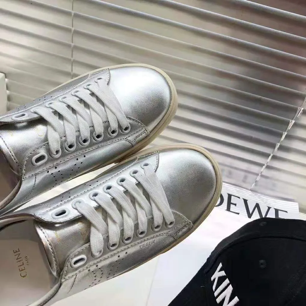 Celine Celine Triomphe Low Lace Up Sneaker Calfskin for Women in Silver