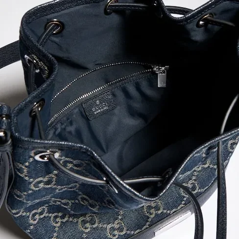 Gucci Venice Small Bucket Bag / Dark Blue Denim Palladium Hardware Gucci Venice Small Bucket Bag / Dark Blue Denim Palladium Hardware