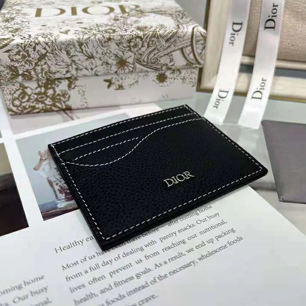 Dior Saddle Card Holder Black Grained Calfskin for Men