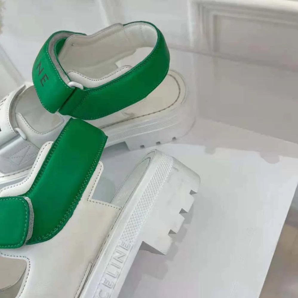 Celine Leo Scratch Sandal in Calfskin for Women in Green Celine Leo Scratch Sandal in Calfskin for Women in Green
