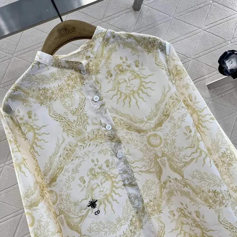 Dior Dioriviera Long Blouse White and Lemon Yellow Cotton Muslin for Women