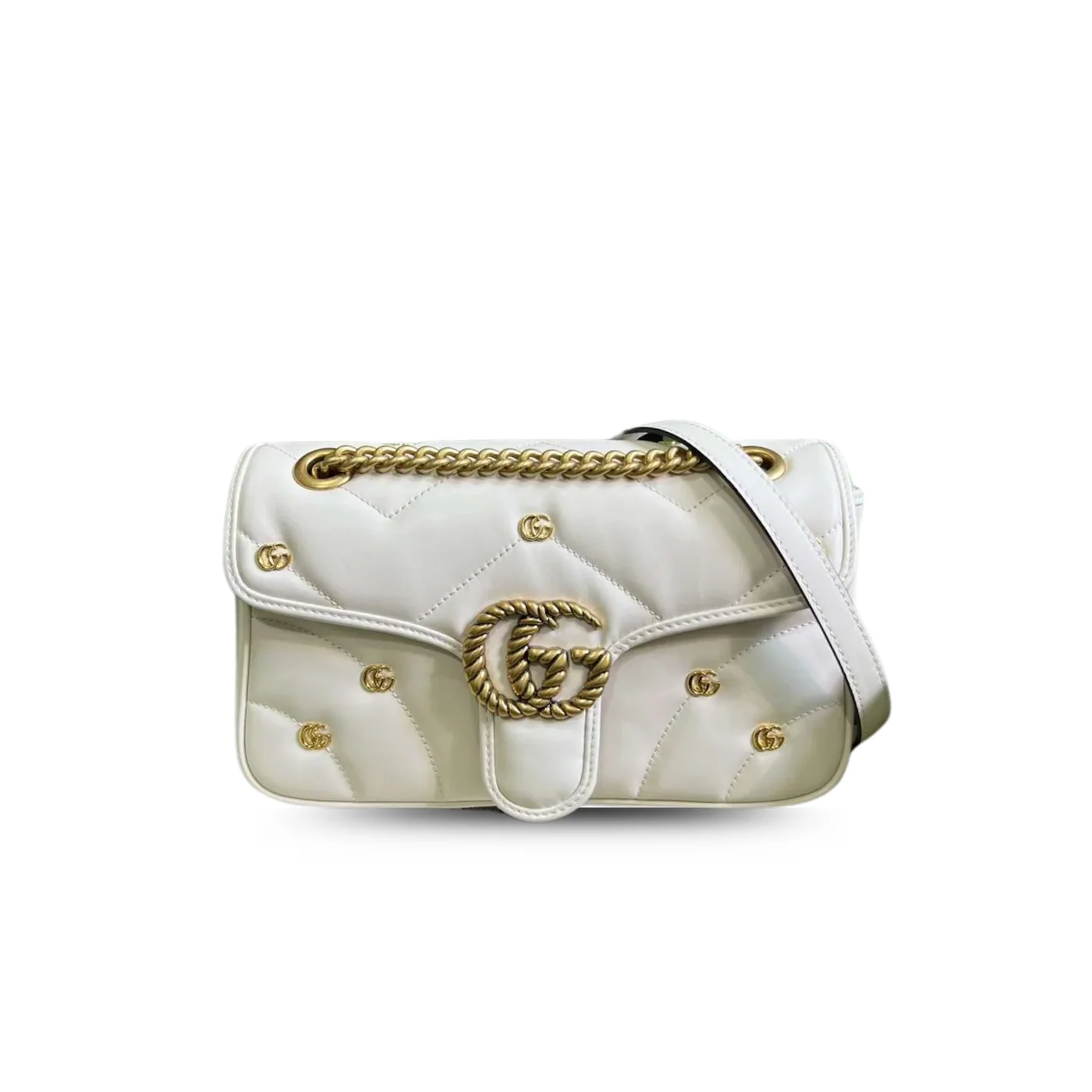 Gucci Marmont Matelasse Mini Shoulder Bag in White Gold Hardware Gucci Marmont Matelasse Mini Shoulder Bag in White Gold Hardware