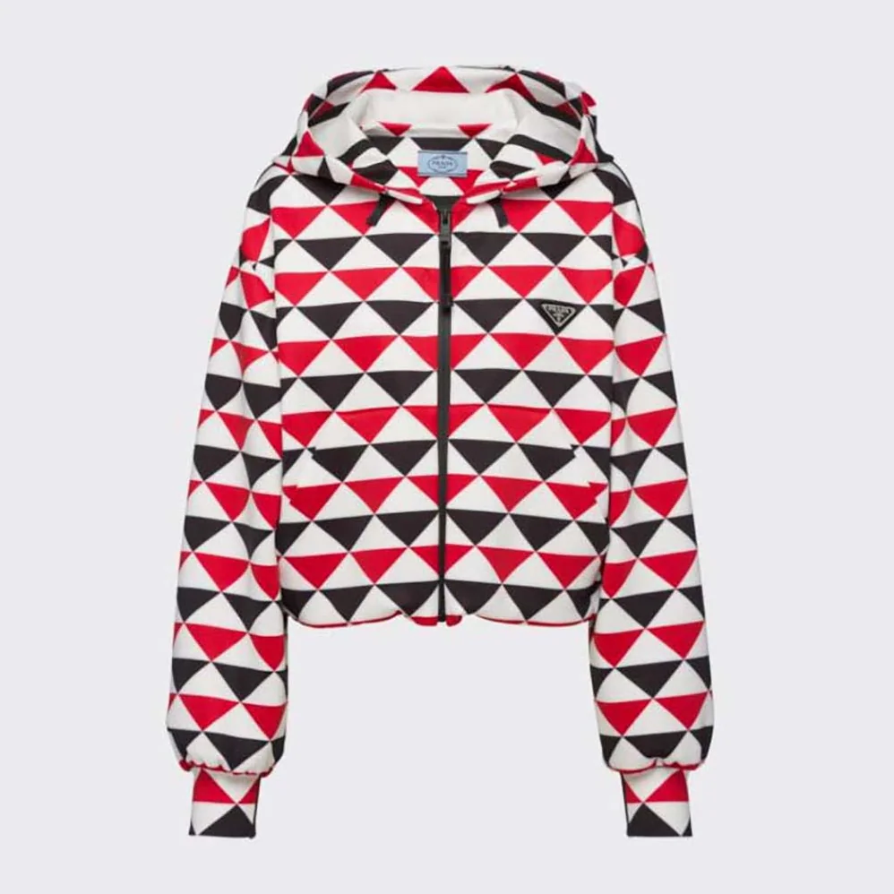 Prada Printed Jersey Hoodie for Women in Red