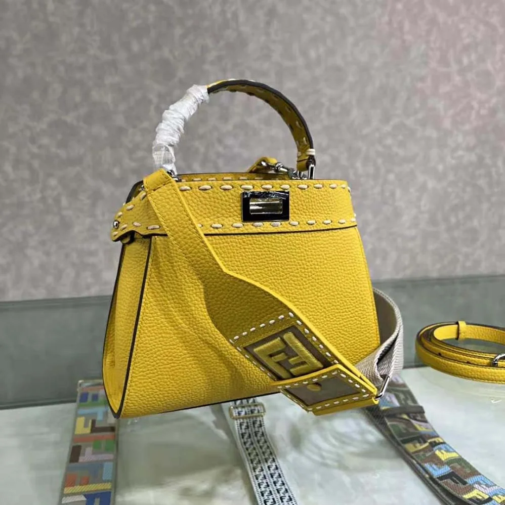 Fendi Peekaboo Iconic Mini Full Grain Leather Bag for Women in Yellow