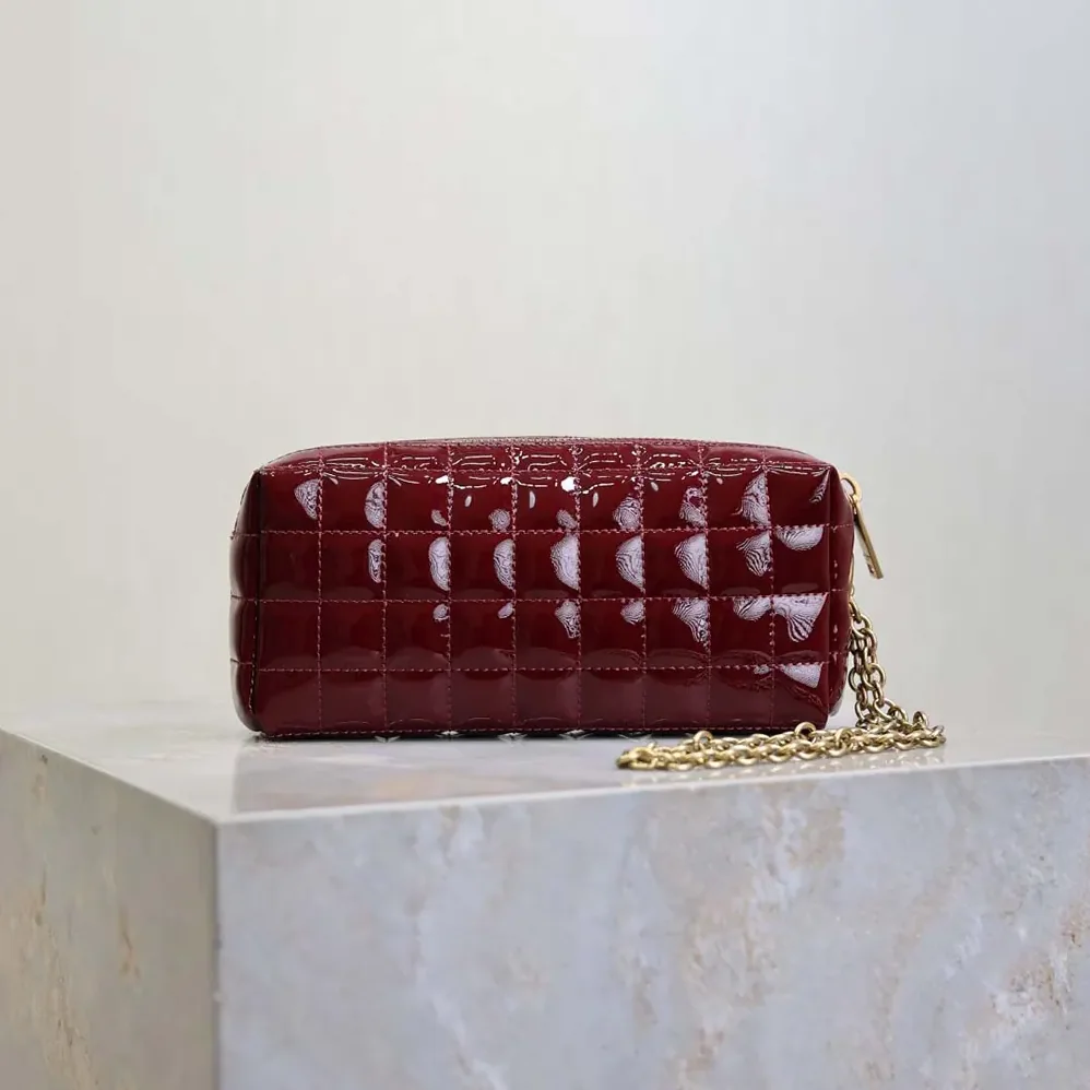 Saint Laurent YSL Cassandre Matelassé Carré Pouch On Chain In Shiny Canvas for Women in Msroon Saint Laurent YSL Cassandre Matelassé Carré Pouch On Chain In Shiny Canvas for Women in Msroon
