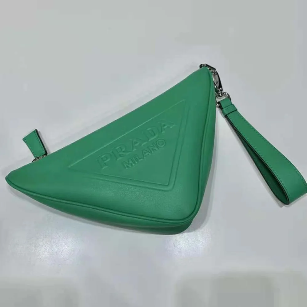 Prada Leather Triangle Leather Pouch for Women in Green Prada Leather Triangle Leather Pouch for Women in Green