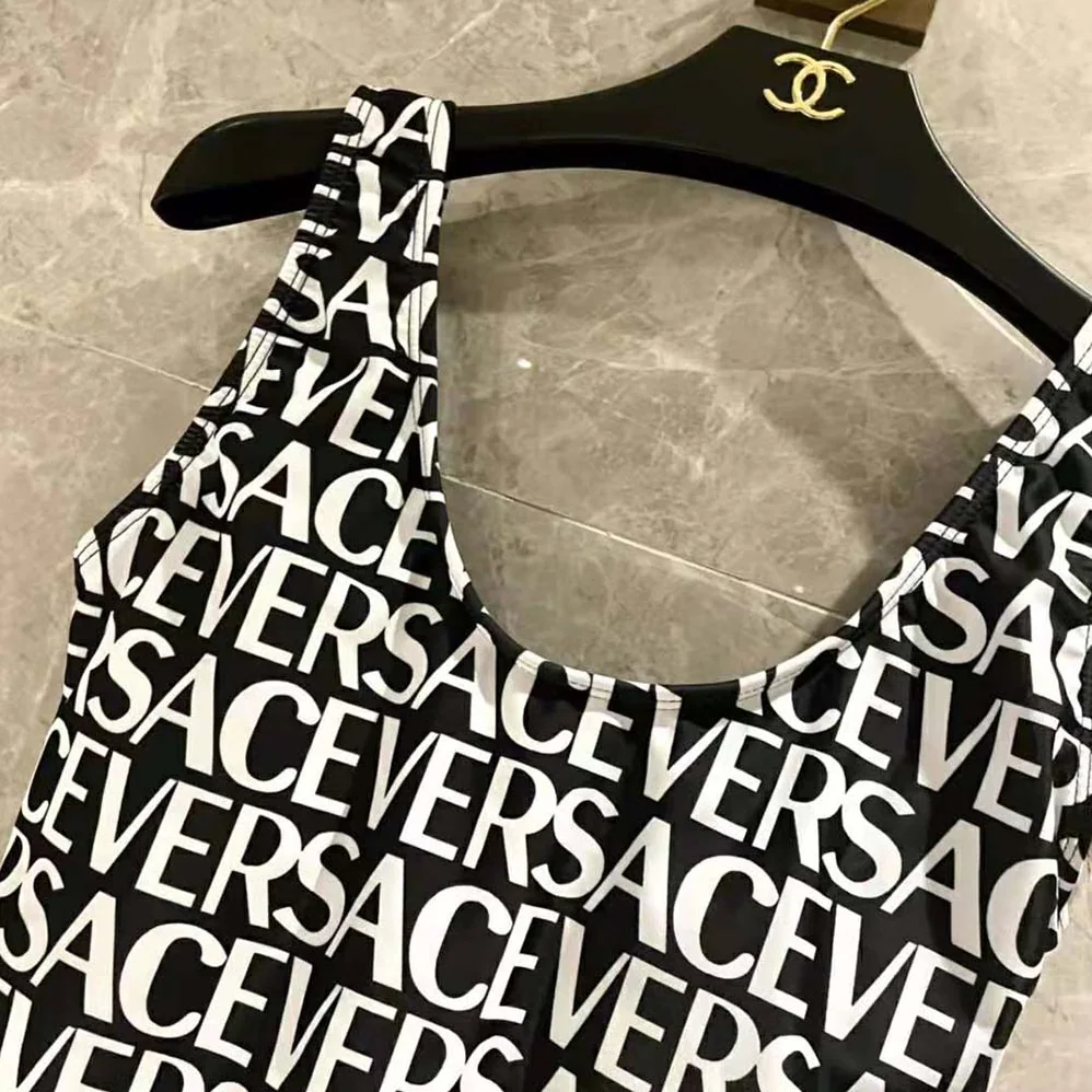 Versace Allover One-piece Swimsuit for Women in Black