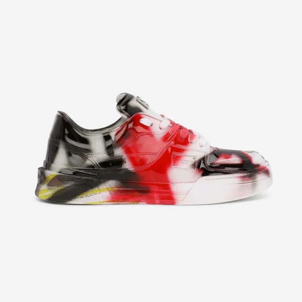 Dolce Gabbana D&G Calfskin New Roma Sneakers with Spray for Unisex in Paint Graffiti Print Dolce Gabbana D&G Calfskin New Roma Sneakers with Spray for Unisex in Paint Graffiti Print