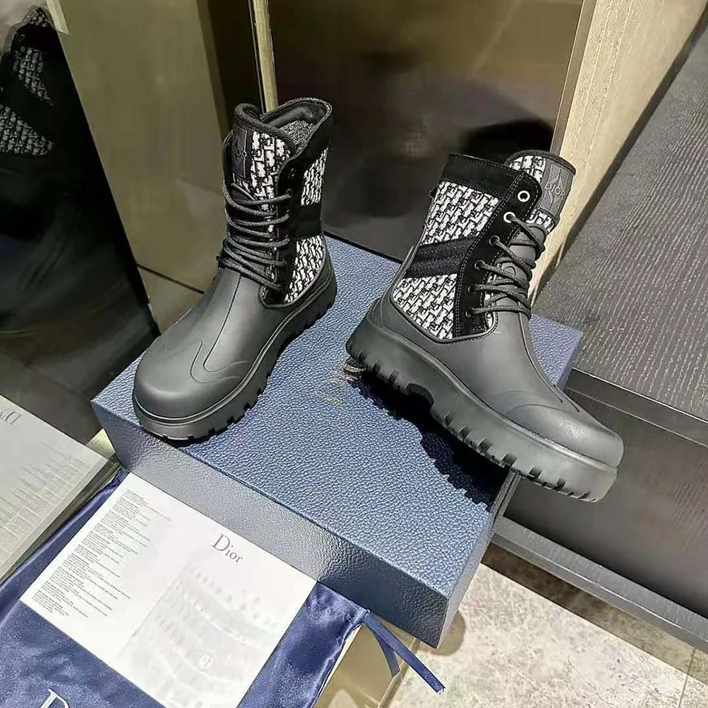 Dior Garden Lace-up Boot Beige and Black Dior Oblique Jacquard and Black Rubber for Men