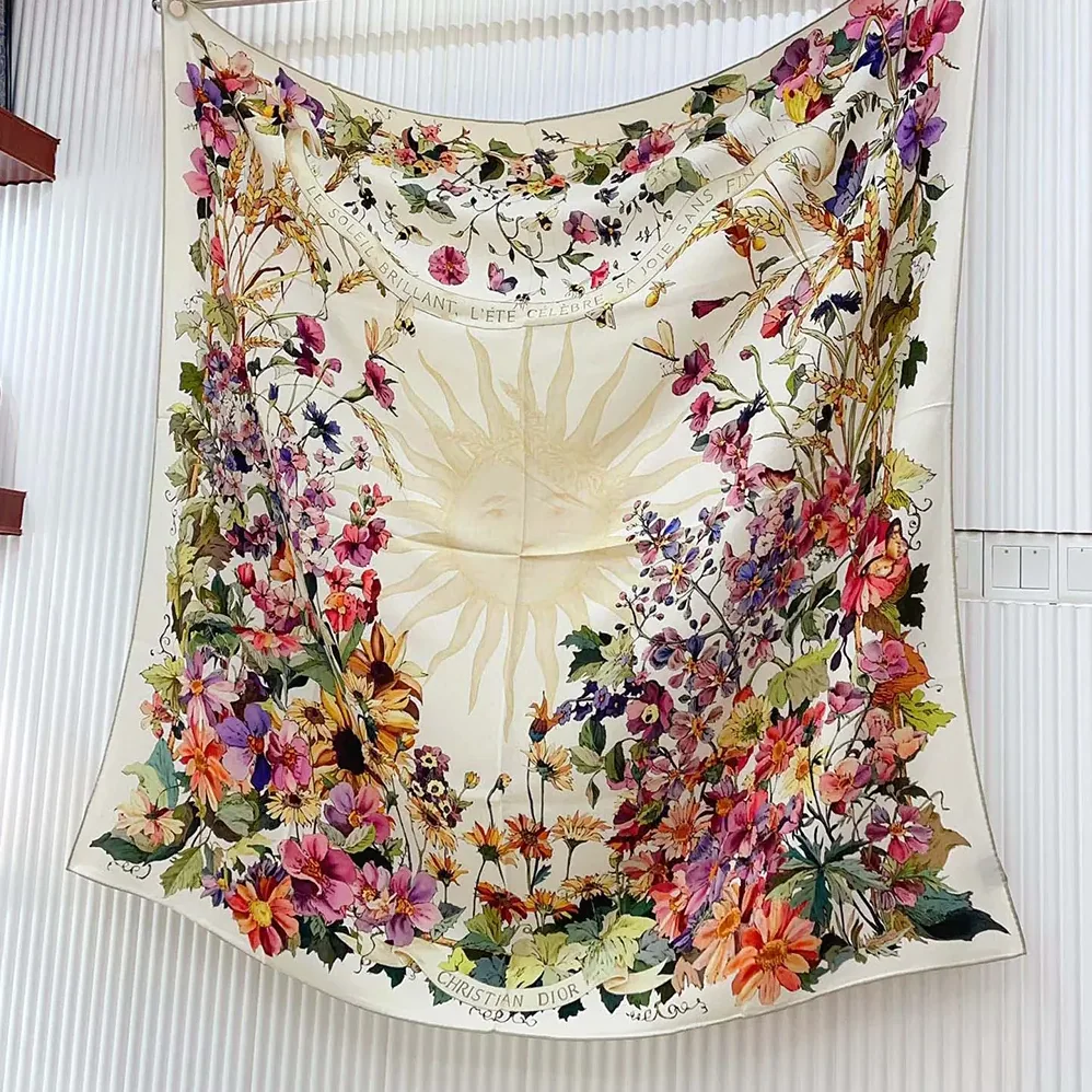 Dior Dior 4 Saisons Été Soleil 90 Square Scarf Ecru Multicolor Silk Twill for Unisex