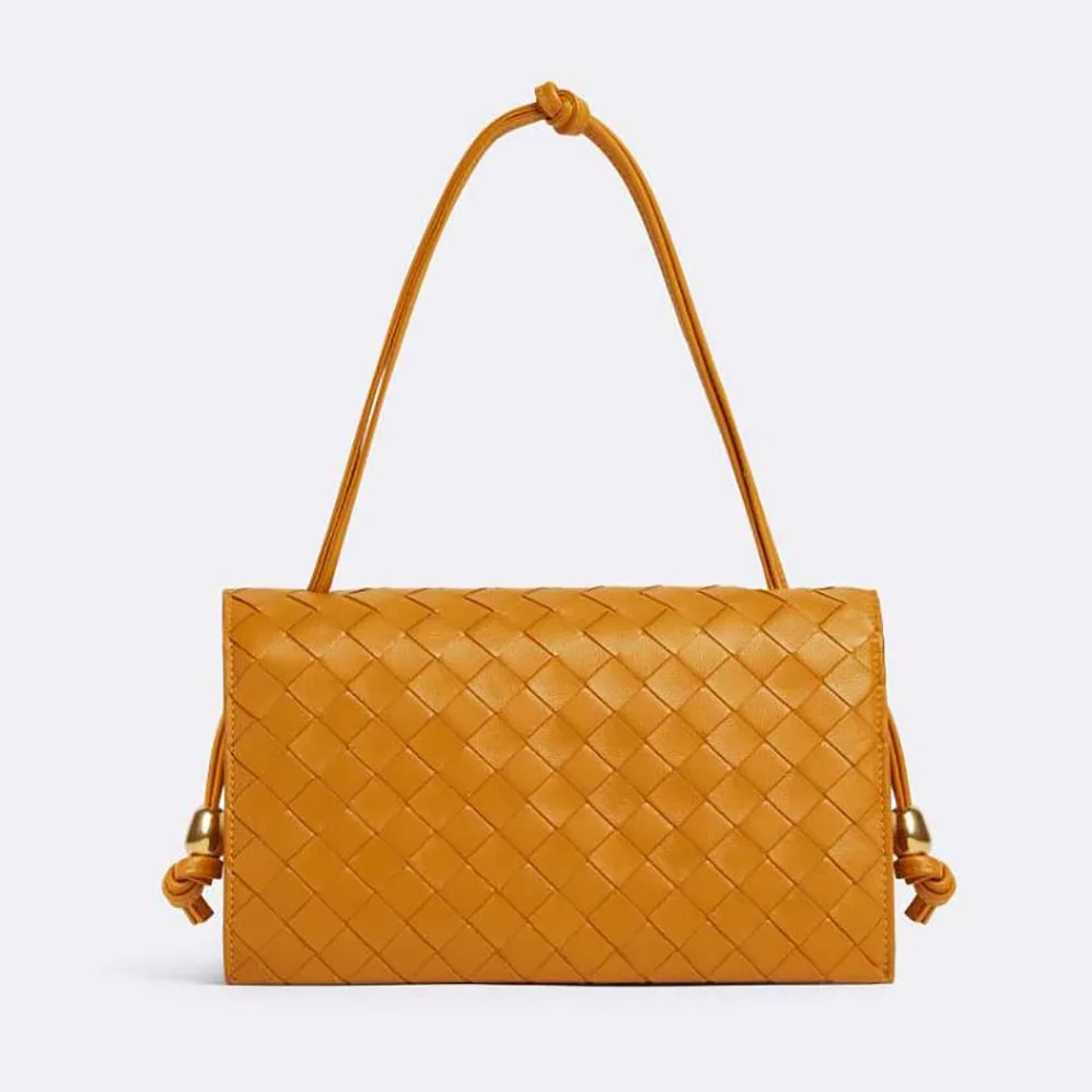 Bottega Veneta Trio Pouch On Strap Mini Intrecciato Leather Shoulder Bag for Women in Orange Bottega Veneta Trio Pouch On Strap Mini Intrecciato Leather Shoulder Bag for Women in Orange