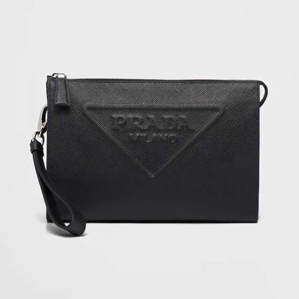 Prada Saffiano Leather Pouch for Men in Black Prada Saffiano Leather Pouch for Men in Black