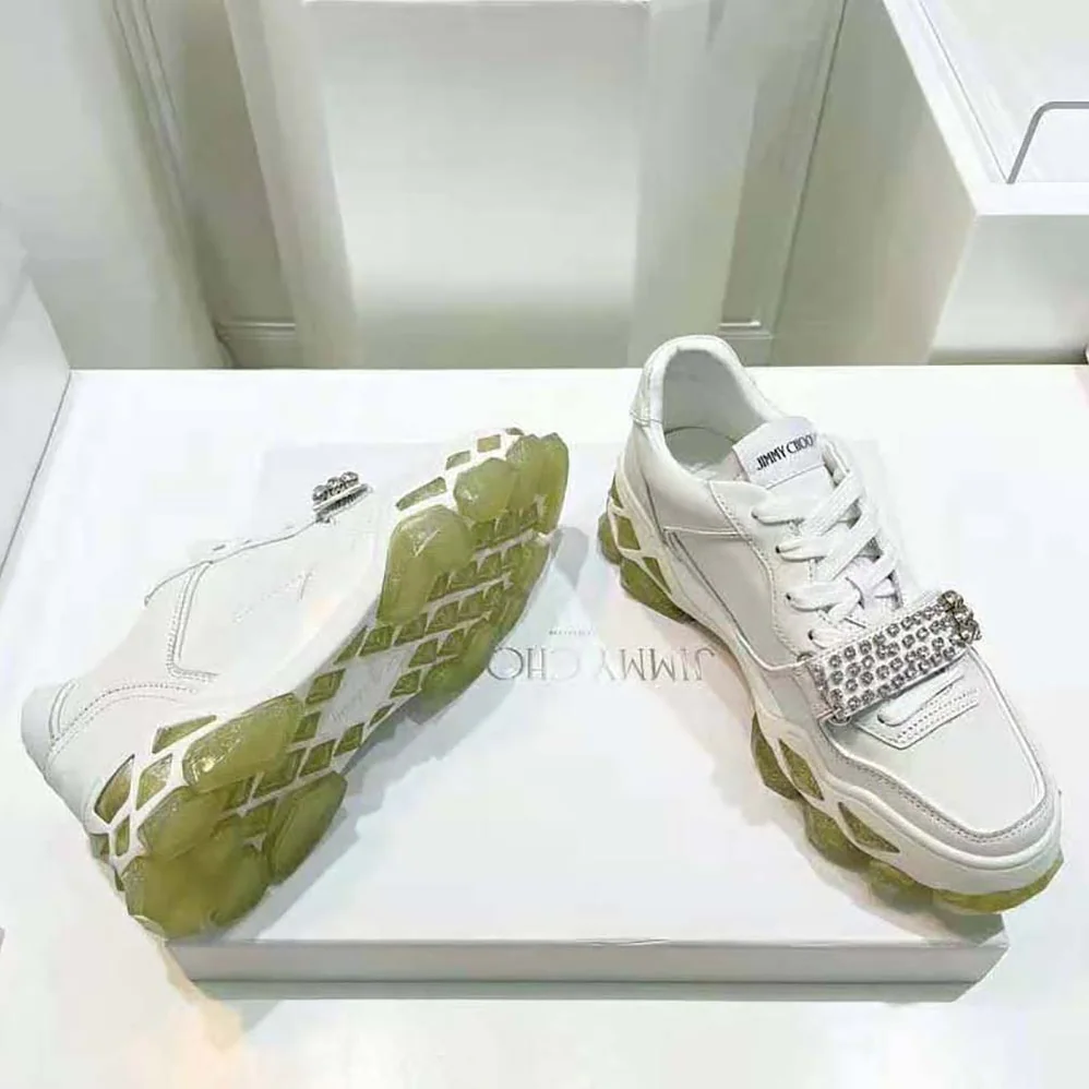 Jimmy Choo Diamond X Strap/F White Calf Leather Low Top Trainers with Crystal Strap for Women