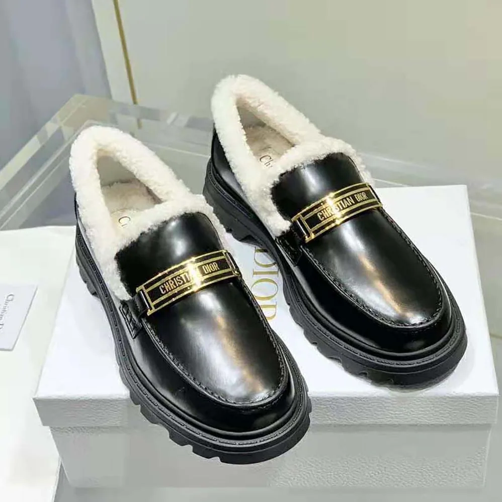 Dior Code Loafer Black Brushed Calfskin and White Shearling for Women Dior Code Loafer Black Brushed Calfskin and White Shearling for Women
