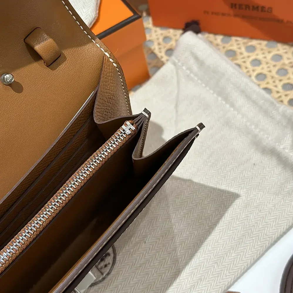 Hermes Constance Long To Go in Epsom Leather for Women in Brown/Silver