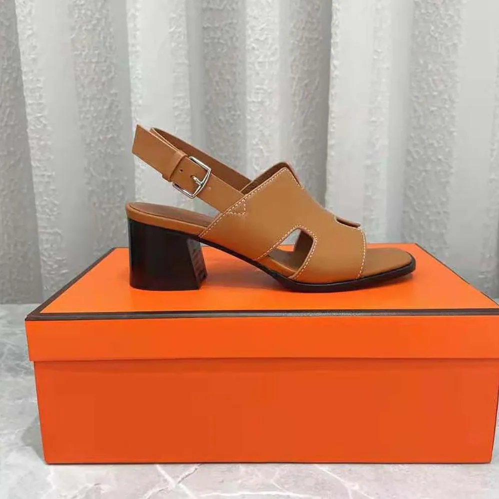 Hermes Elbe 60 Sandal in Calfskin with H Cut-Out Detail for Women in Brown Hermes Elbe 60 Sandal in Calfskin with H Cut-Out Detail for Women in Brown