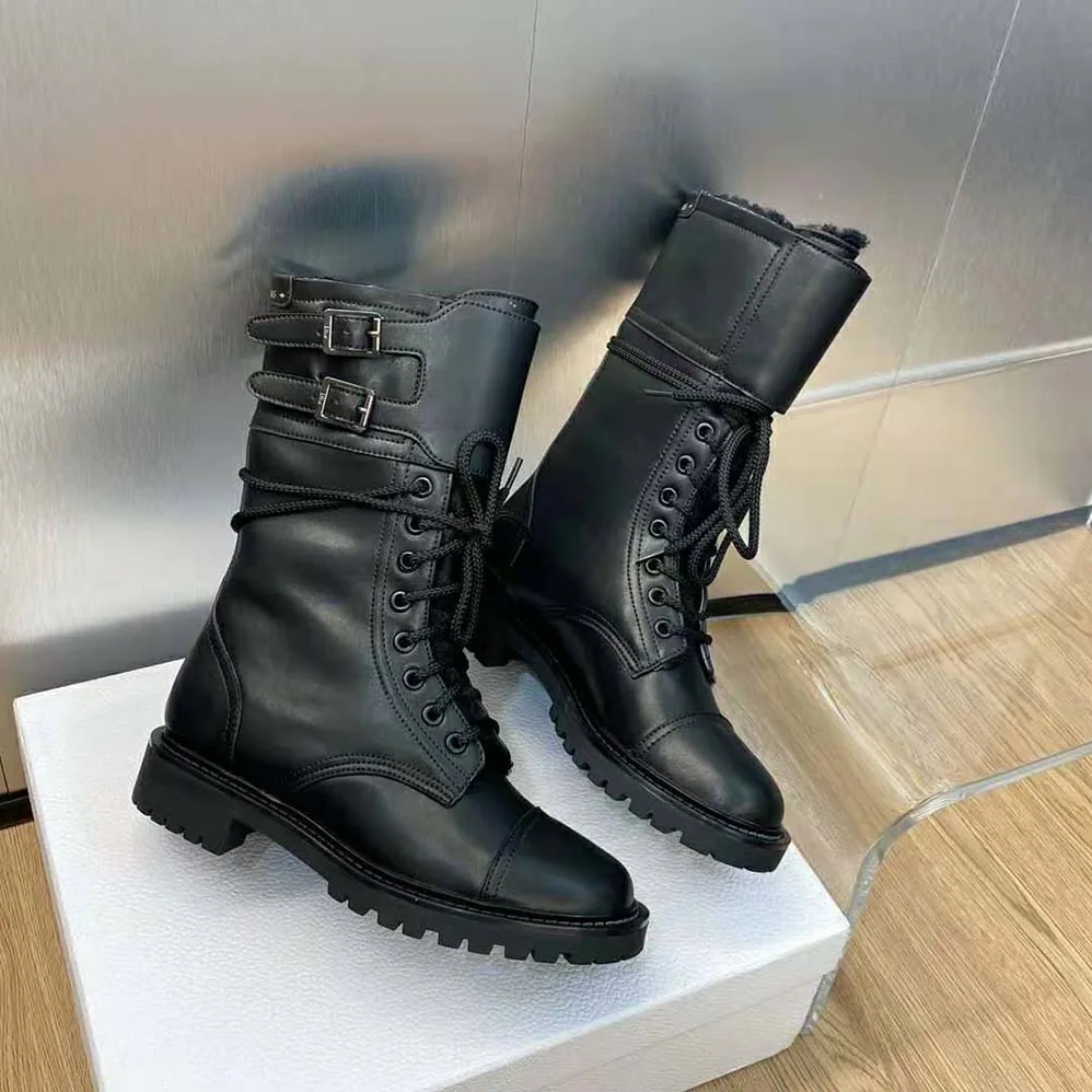Dior D-trap Ankle Boot Black Calfskin and Shearling for Women