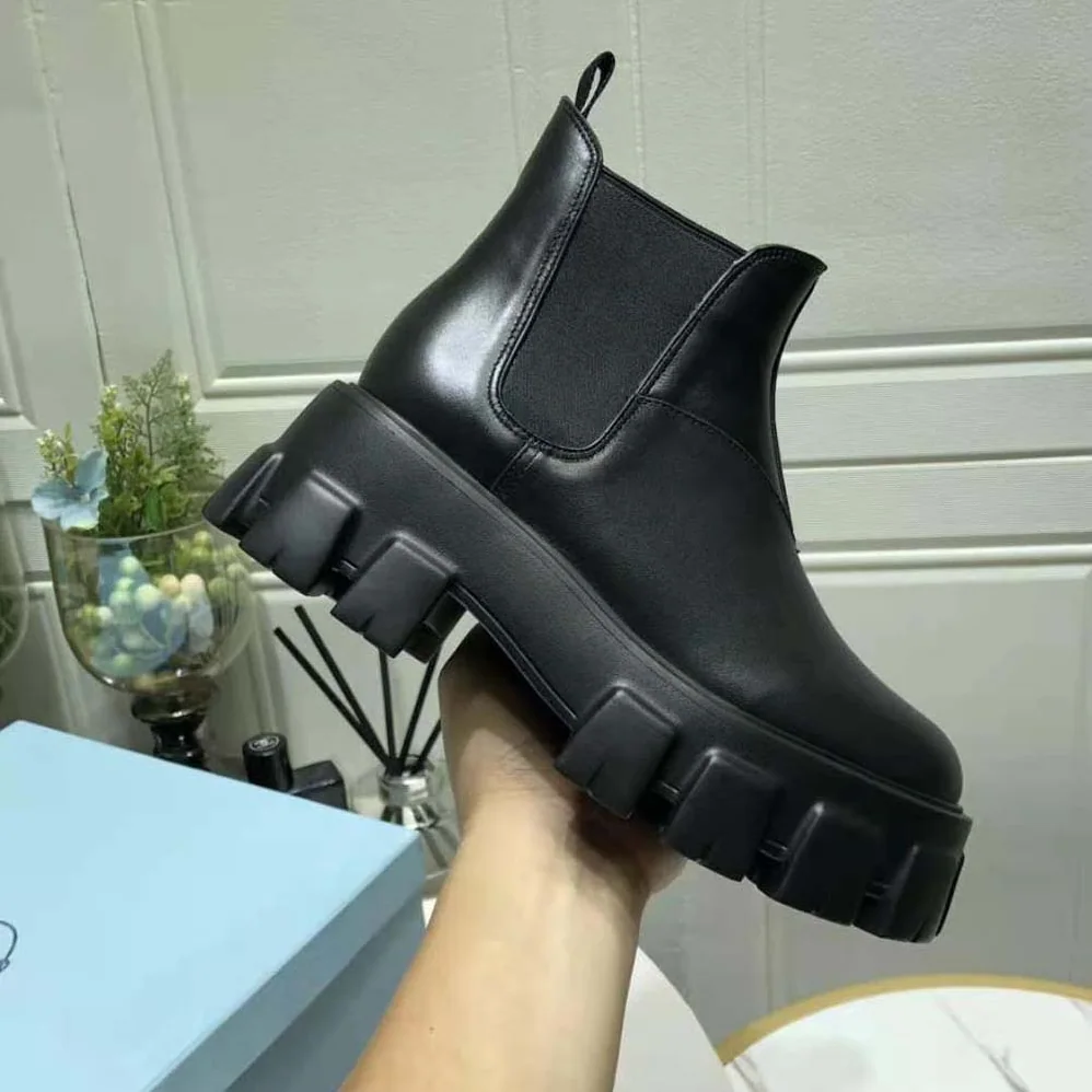 Prada Monolith Brushed Leather Booties for Women Prada Monolith Brushed Leather Booties for Women