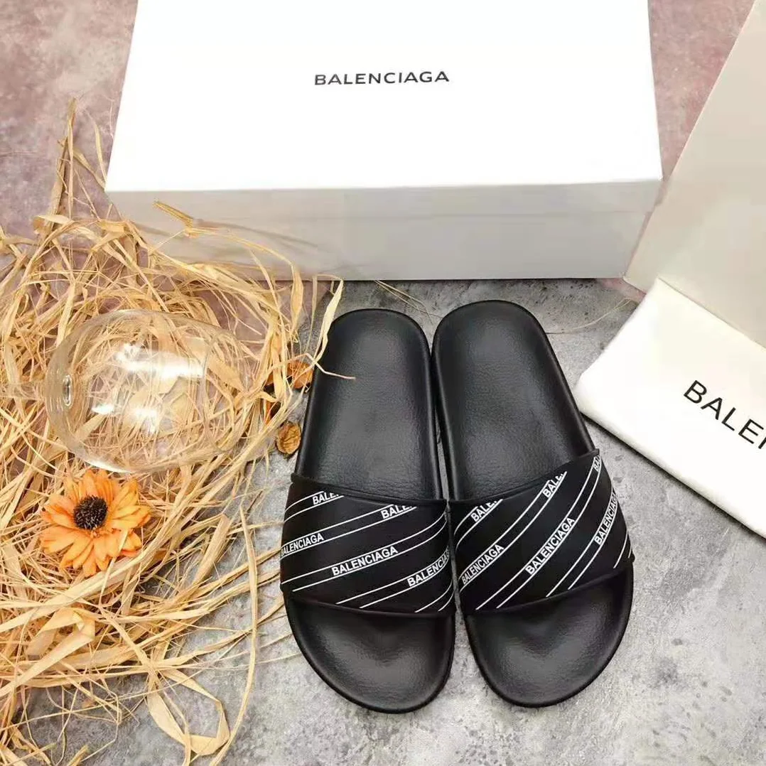 Balenciaga Stripe Piscine Slide Sandal in Black and White Printed Rubber for Men