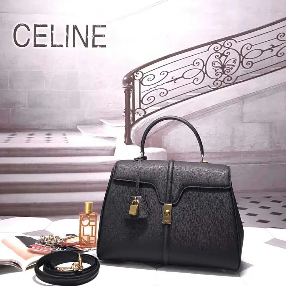 Celine Medium16 Bag in Grained Calfskin for Women in Black