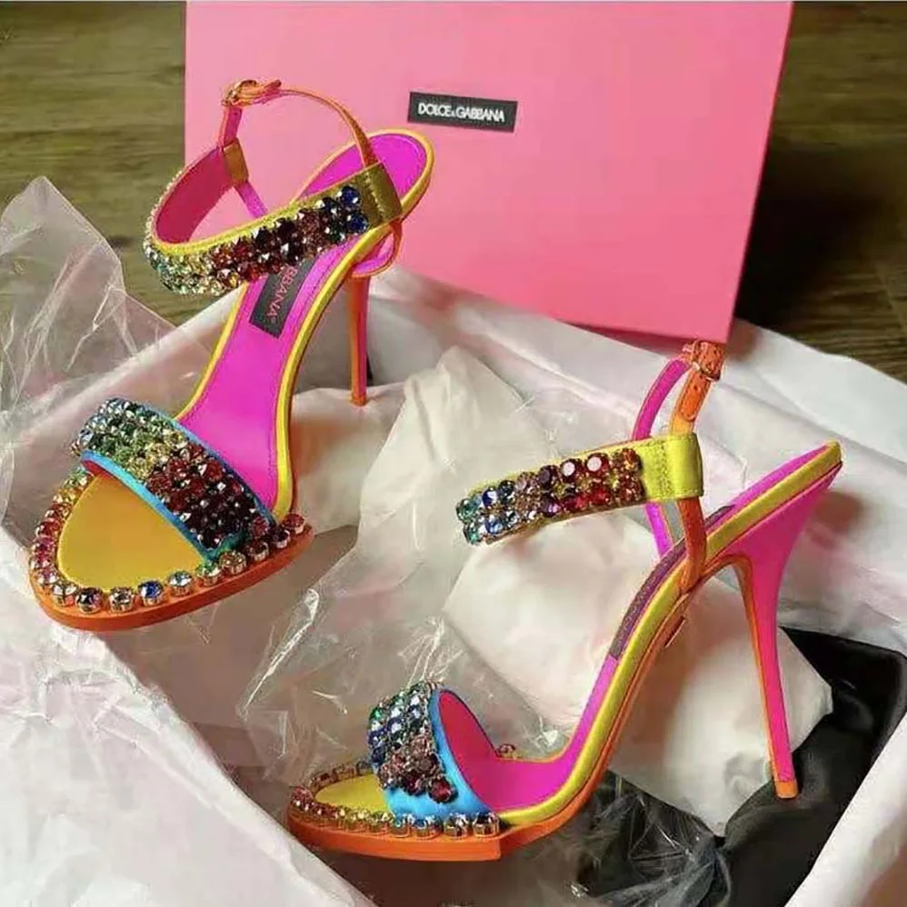 Dolce Gabbana D&G Satin Sandals with Fusible Rhinestone Detailing for Women Dolce Gabbana D&G Satin Sandals with Fusible Rhinestone Detailing for Women