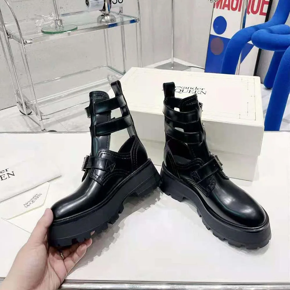 Alexander Mcqueen Rave Buckle Boot in Black for Women in Silver Alexander Mcqueen Rave Buckle Boot in Black for Women in Silver