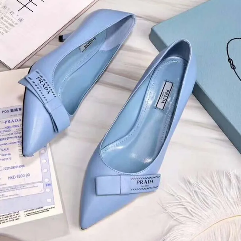 Prada Shoes Leather Pumps with Bow 55mm Heel for Women in Blue Prada Shoes Leather Pumps with Bow 55mm Heel for Women in Blue
