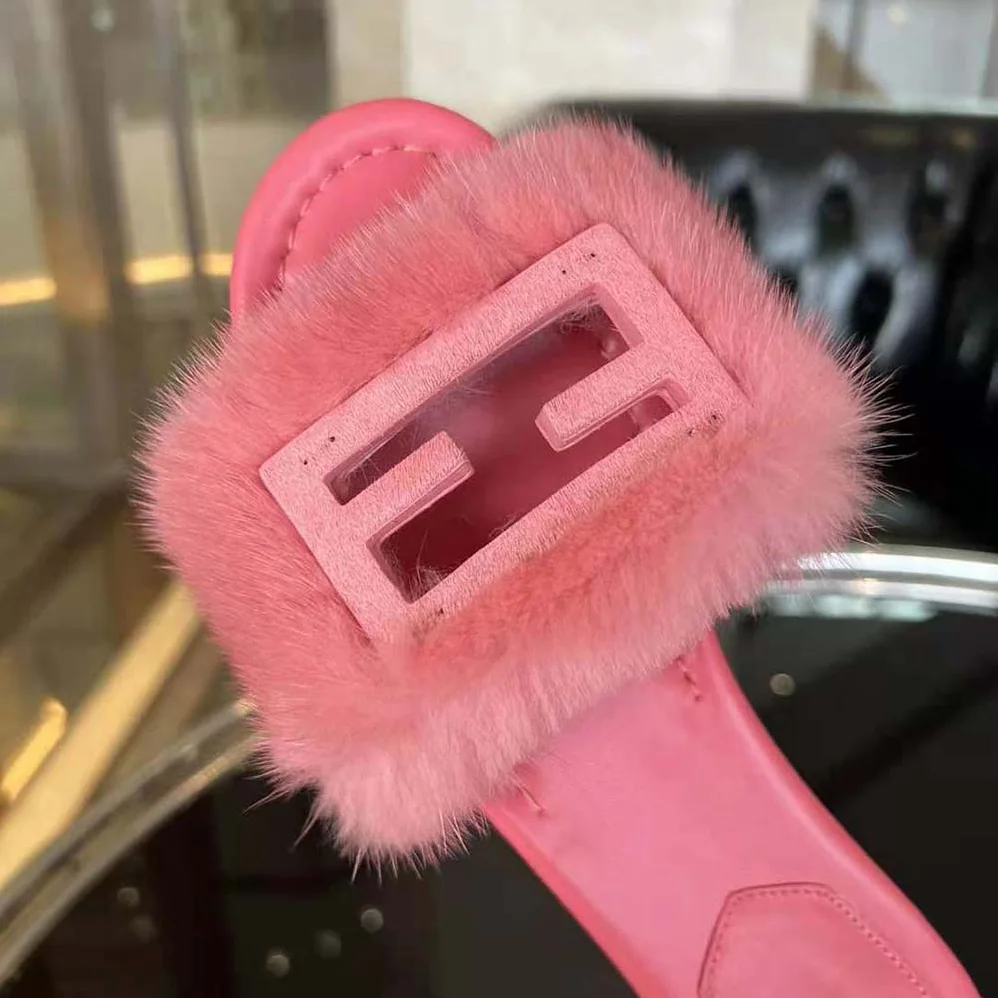 Fendi Baguette Pink Mink Slides for Women